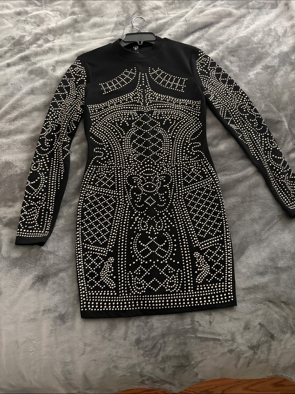 Windsor Black Long Sleeve Studded Bodycon Dress